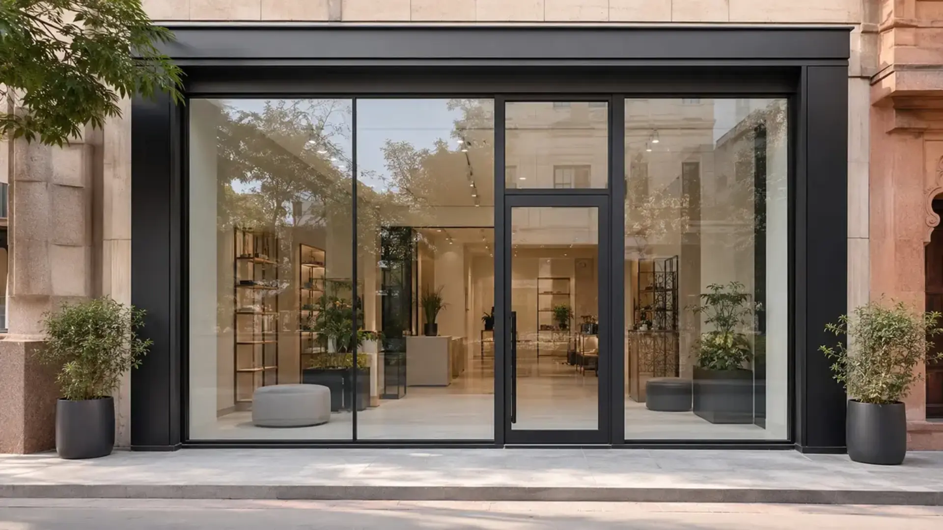 Aluminium framed glass entrance for a Jaipur shop